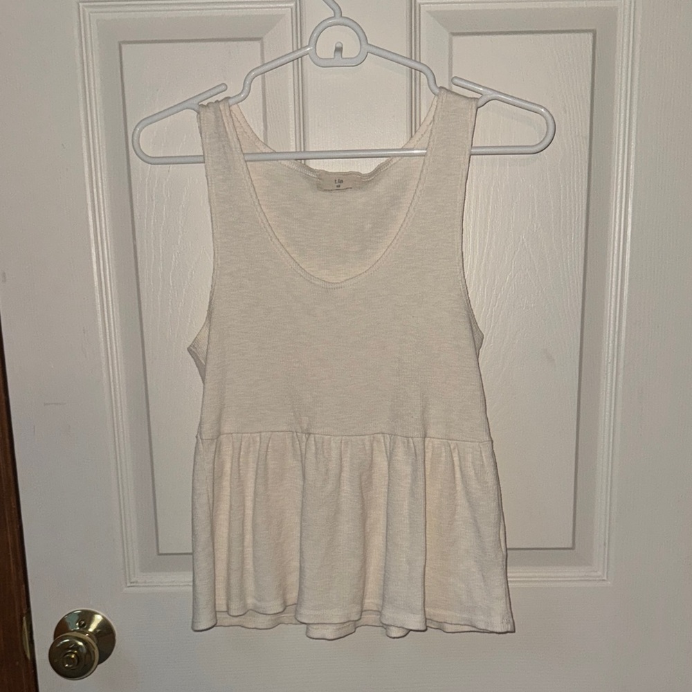 Anthropologie Cream Sleeveless Peplum Top